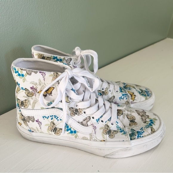 Vans Blue and White Butterfly Classic High-Top Sneakers - Picture 1 of 6